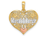 10K Yellow Gold Grandma Heart Charm Pendant Necklace (No Chain)