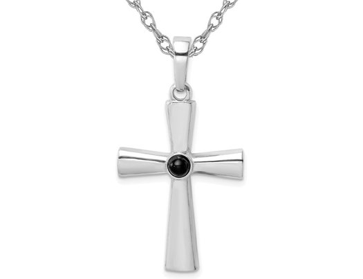 Sterling Silver Black Onyx Cross Pendant Necklace with Chain