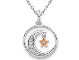 Sterling Silver Moon and Star Charm Pendant Necklace with Chain and Accent Diamonds
