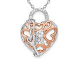 Sterling Silver Key & Heart Lock Pendant Necklace with Chain and Diamonds