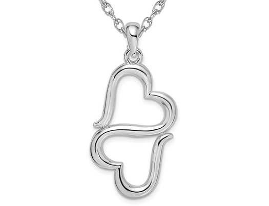 Sterling Silver Double Heart Pendant Necklace with Chain