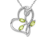 1.29 Carat (ctw) Peridot and White Topaz Flower Heart Pendant Necklace in Sterling Silver with Chain