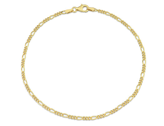 Figaro Chain Anklet in Yellow Plated Sterling Silver (9.00 inches) 