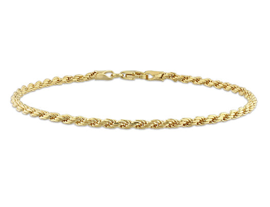 Rope Chain Bracelet in Yellow Plated Sterling Silver (7.50 inches)