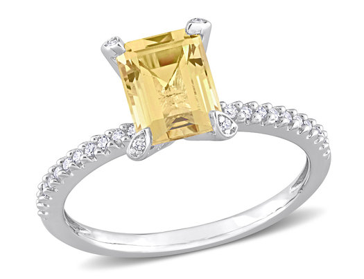 1.50 Carat (ctw) Citrine Ring in 10K Yellow Gold with Diamonds