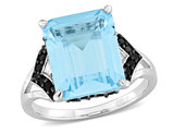 7.90 Carat (ctw) Blue Topaz and Black Sapphire Ring in Sterling Silver