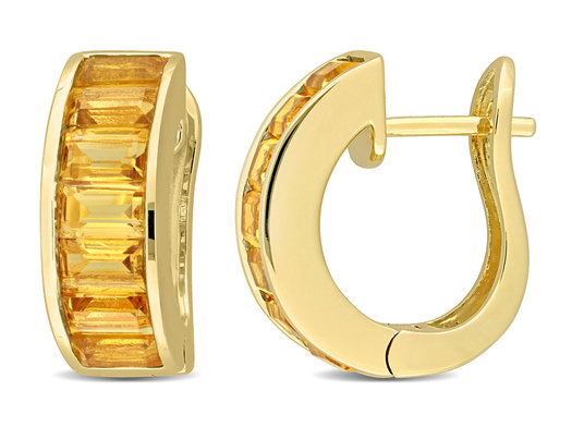 3.64 Carat (ctw) Citrine Hoop Earrings in Yellow Plated Sterling Silver