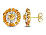 3.52 Carat (ctw) Madeira Citrine and White Topaz Halo Earrings in Yellow Plated Sterling Silver