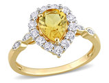1.58 Carat (ctw) Citrine Pear and White Topaz Halo Ring in 10K Yellow Gold