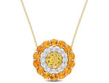 11.44 Carat (ctw) Madeira Citrine and White Topaz Double Halo Pendant Necklace in Yellow Sterling Silver with Chain