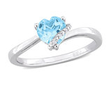 1.00 Carat (ctw) Sky-Blue Topaz Heart Ring in Sterling Silver with Accent Diamonds