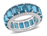 11.90 Carat (ctw) London Blue Topaz Band Ring in 14K White Gold with Diamonds
