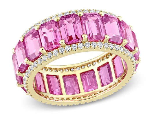11.20 Carat (ctw) Pink Sapphire Eternity Ring Band with Diamonds in 14K Rose Gold