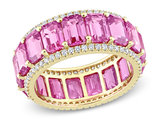 11.20 Carat (ctw) Pink Sapphire Eternity Ring Band with Diamonds in 14K Rose Gold