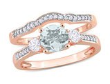 3/4 Carat (ctw) Aquamarine and Lab-Created White Sapphire Bridal Wedding Set Ring in 10K Pink Gold with Diamonds