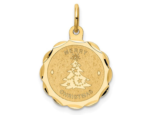14K Yellow Gold Merry Christmas Disc Charm Pendant Necklace (NO CHAIN)