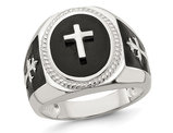 Mens Sterling Silver Black Agate Ring Cross Ring