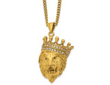Stainless Steel Polished Lion Head with Crown Charm Pendant Necklace with Chain