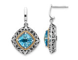 3.50 Carat (ctw) Blue Topaz Dangle Earrings in Sterling Silver with Yellow Accents