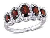 2.00 Carat (ctw) Garnet Five Stone Ring in 10K White Gold with White Topaz 