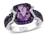 3.34 Carat (ctw) Amethyst Halo Ring with Diamonds Accents in Sterling Silver