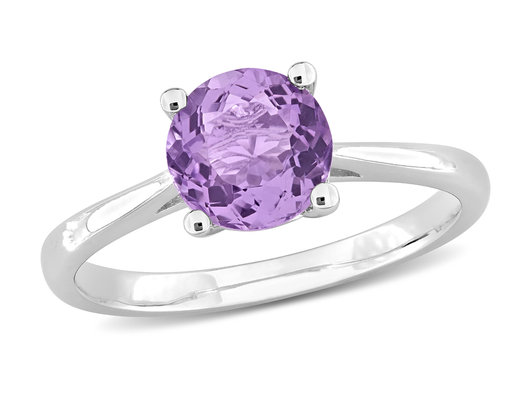1.30 Carat (ctw) Amethyst Round Solitaire Ring in Sterling Silver