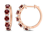 3.10 Carat (ctw) Garnet and White Topaz Hoop Earrings in Rose Plated Sterling Silver