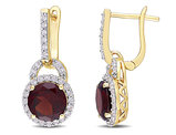 4.90 Carat (ctw) Garnet and White Topaz Halo Dangle Earrings in Yellow Sterling SilverSterling Silver