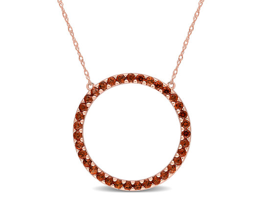 1.40 Carat (ctw) Garnet Circle Pendant Necklace in 10K Rose Gold with Chain