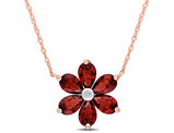 3.00 Carat (ctw) Garnet Flower Pendant Necklace in 10K Rose Gold with Chain