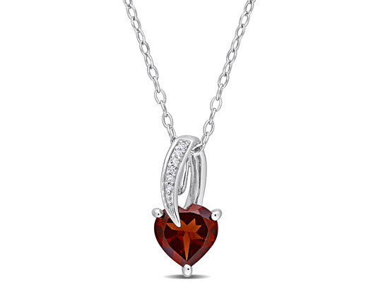 1.40 Carat (ctw) Garnet Heart Pendant Necklace in Sterling Silver with Chain