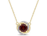 1.00 Carat (ctw) Garnet Swirl Pendant Necklace in 10K Yellow Gold with Chain and Diamonds