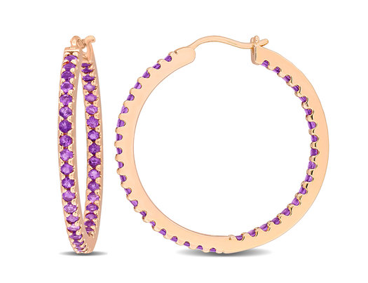 1.50 Carat (ctw) Amethyst In and Out Hoop Earrings in 14K Rose Pink Gold