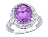 5.30 Carat (ctw) Amethyst & White Topaz Double Halo Ring in Sterling Silver