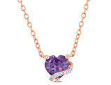 1/2 Carat (ctw) Amethyst Heart Solitaire Pendant Necklace in Rose Sterling Silver with Chain