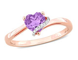 1/2 Carat (ctw) Amethyst Promise Heart Ring in Rose Plated Sterling Silver