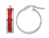 Sterling Silver Polished Red Enamel Round Hoop Earrings