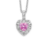 1.50 Carat (ctw) Lab-Created Pink Sapphire and White Topaz Heart Pendant Necklace Sterling Silver with Chain