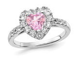 1.67 Carat (ctw) Lab-Created Pink Sapphire and White Topaz Heart Ring Sterling Silver