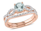 7/10 Carat (ctw) Aquamarine Engagement Ring & Wedding Band Set with Diamonds 10K Rose Gold