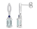 2.00 Carat (ctw) Aquamarine and Blue Sapphire Dangle Earrings in Sterling Silver