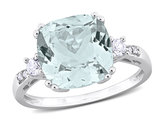 3.70 Carat (ctw) Light Aquamarine Cushion-Cut Ring in 10K White Gold