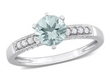 1.00 Carat (ctw) Light Aquamarine Ring with Diamonds in 10K White Gold