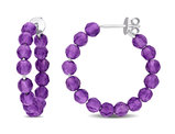 4.00 Carat (ctw) Amethyst Beaded Hoop Earrings in Sterling Silver