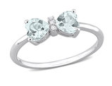 3/4 Carat (ctw) Clear Aquamarine Twin Heart Bow Ring in Sterling Silver