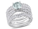 3.75 Carat (ctw) Aquamarine and Lab-Created White Sapphire Engagement Ring & Wedding Band Set Sterling Silver