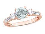 1.00 Carat (ctw) Aquamarine and Lab-Created White Sapphire Ring in 10K Rose Gold