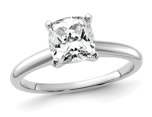 1.75 Carat (ctw VS2, D-E-F) Certified Cushion-Cut Lab Grown Diamond Solitaire Engagement Ring in 14K White Gold