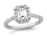 1.44 Carat (ctw VS2, G-H) Emerald-Cut Certified Lab-Grown Diamond Halo Engagement Ring 14K White Gold