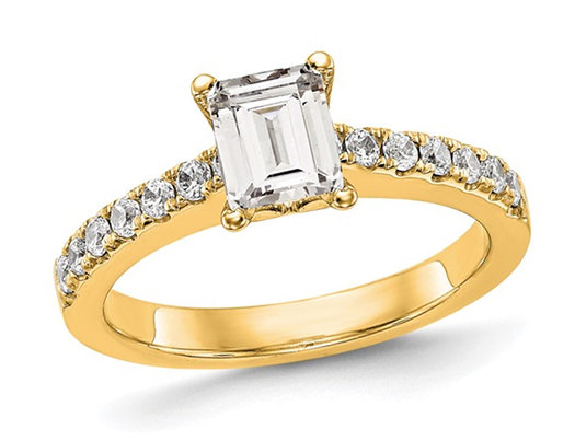 1.31 Carat (ctw VS2, G-H) Emerald-Cut Certified Lab-Grown Diamond Engagement Ring 14K Yellow Gold